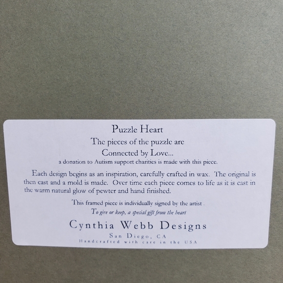 Connected by Love Puzzle heart  pewter wall plate frame By, Cynthia Webb (49)** - Picture 4 of 12